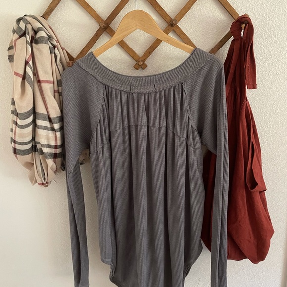 NWT Free People storm grey Henley long sleeve thermal - Picture 9 of 10
